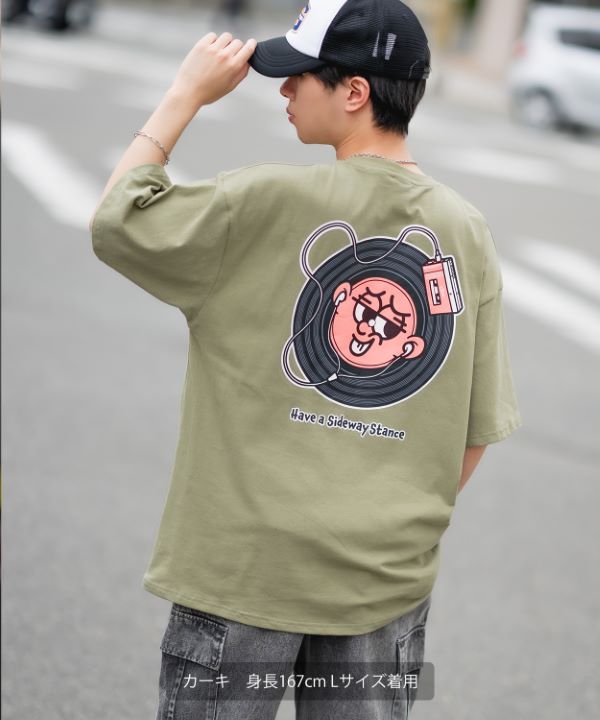 ArgueCultureスタンドＴシャツ切替中華風ロゴ肩パットジッパー SIDEWAYSTANCE】半袖レコードプリントTシャツ