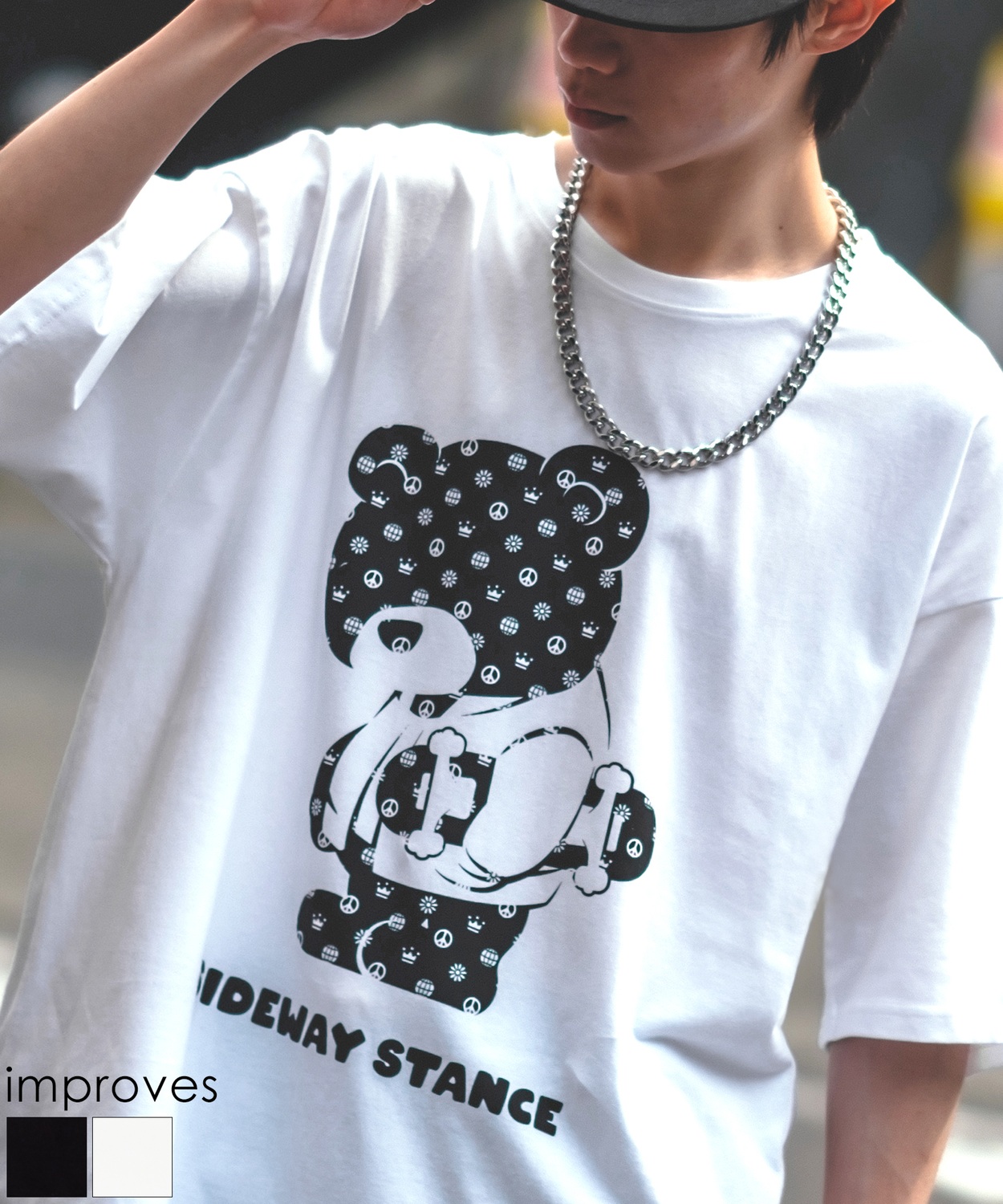 SIDEWAYSTANCE】半袖モノグラムベアプリントTシャツ