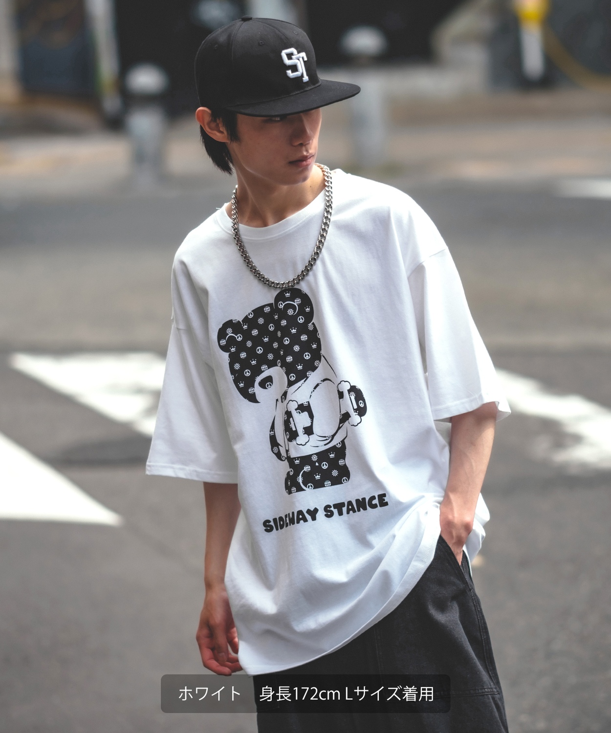 SIDEWAYSTANCE】半袖モノグラムベアプリントTシャツ