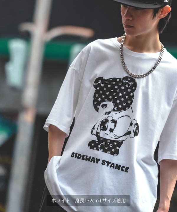 SIDEWAYSTANCE】半袖モノグラムベアプリントTシャツ