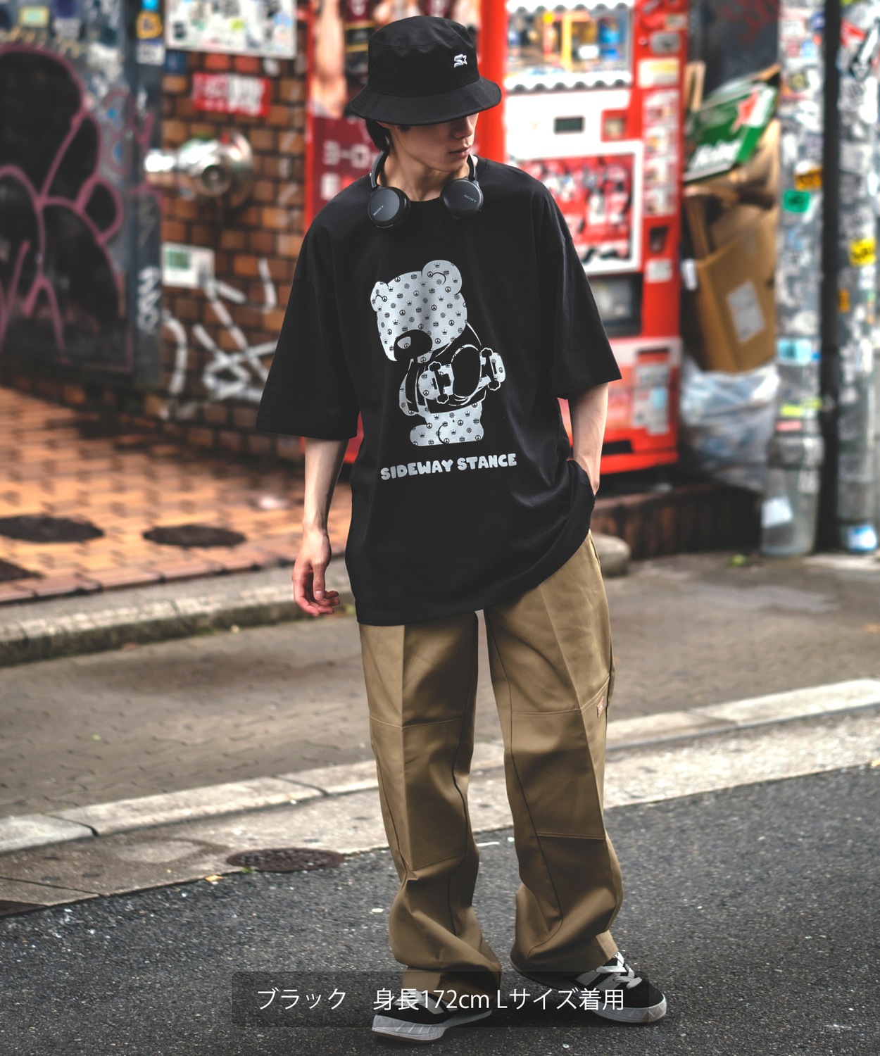 SIDEWAYSTANCE】半袖モノグラムベアプリントTシャツ