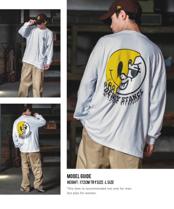 SIDEWAYSTANCE】ドリップスマイリー長袖Tシャツ