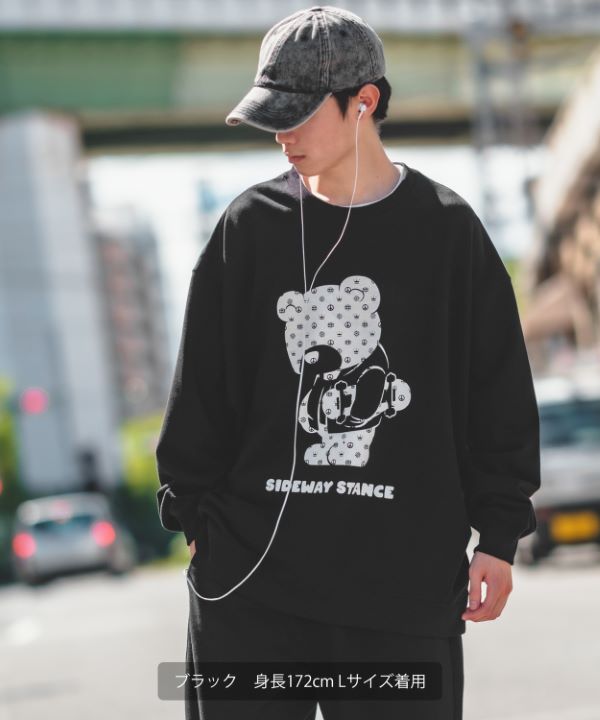 SIDEWAYSTANCE】モノグラムベア裏毛トレーナー