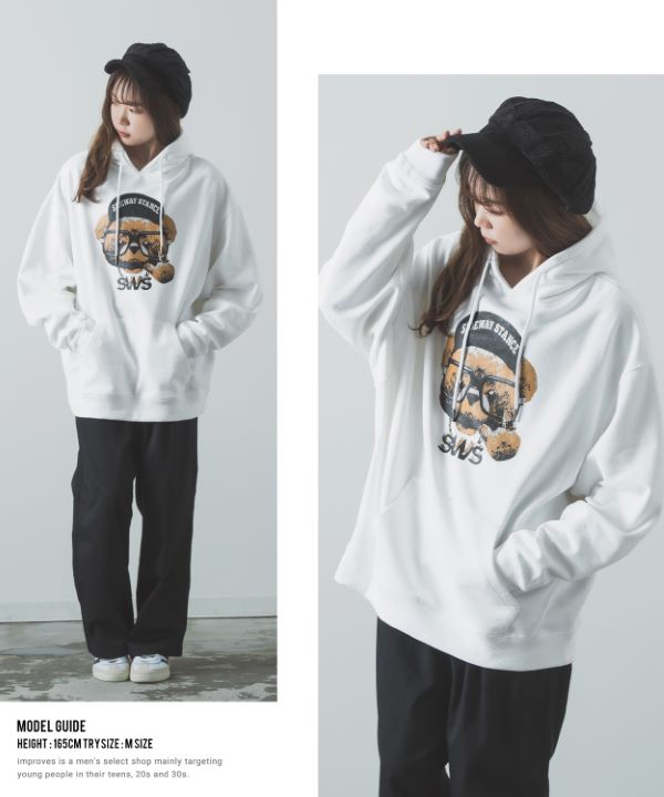 SIDEWAYSTANCE】チーズベア裏毛プルパーカー