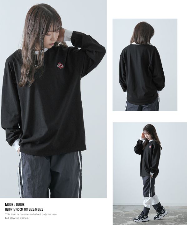 SIDEWAYSTANCE】ワンポイント刺繍長袖リンガーTシャツ