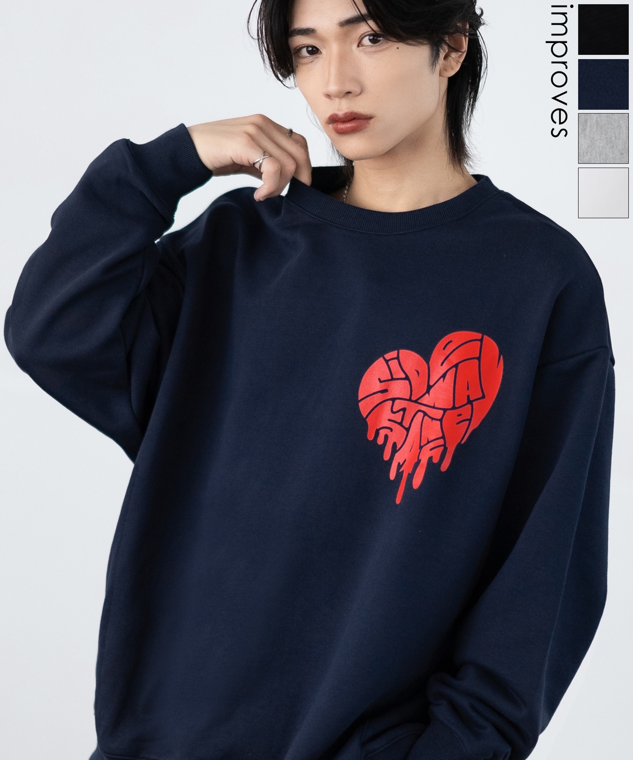 SIDEWAYSTANCE】ドリップロゴハート裏毛トレーナー