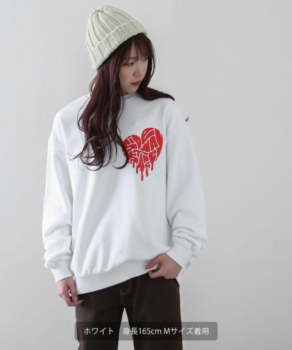 SIDEWAYSTANCE】ドリップロゴハート裏毛トレーナー