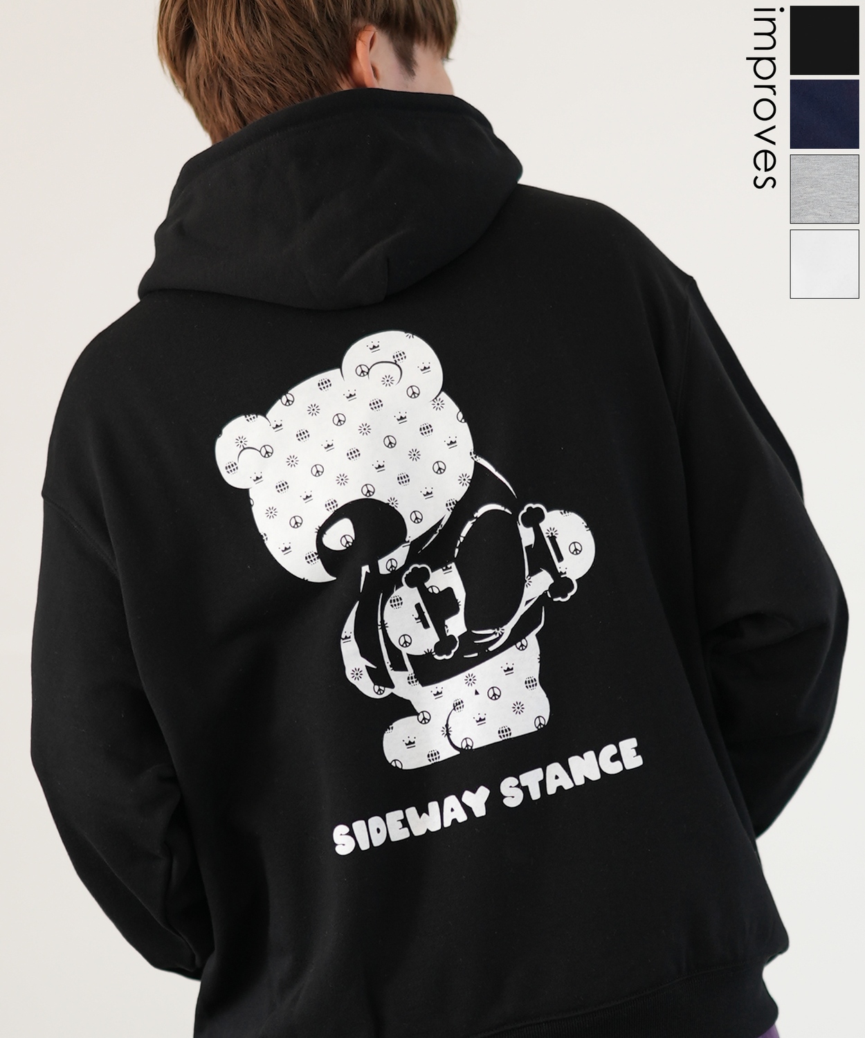 SIDEWAYSTANCE】モノグラムベア裏毛プルパーカー