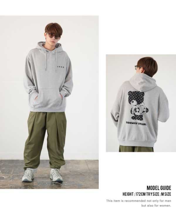 SIDEWAYSTANCE】モノグラムベア裏毛プルパーカー