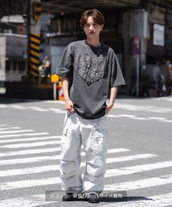 SIDEWAYSTANCE】ドリップロゴハートピグメント半袖Tシャツ