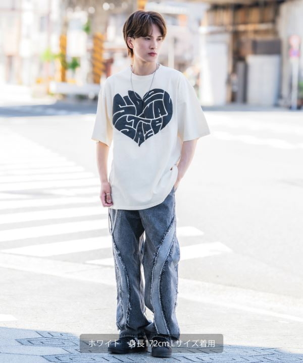 SIDEWAYSTANCE】ドリップロゴハートピグメント半袖Tシャツ
