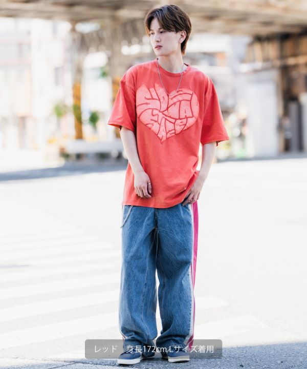 SIDEWAYSTANCE】ドリップロゴハートピグメント半袖Tシャツ