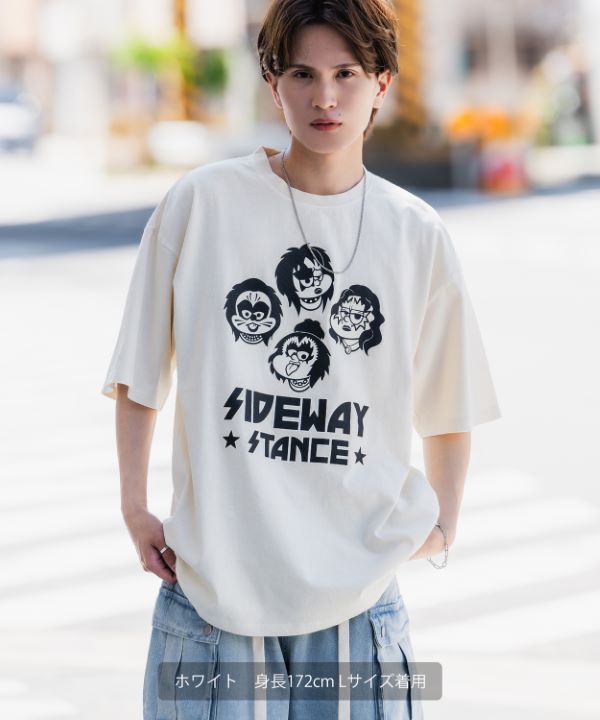 SIDEWAYSTANCE】ロックバンドボーイピグメント半袖Tシャツ