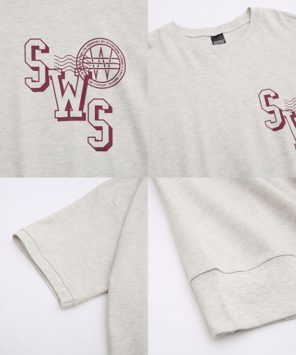 オールドRRL 半袖スウェット　ボーダー　バカでかロゴ SIDEWAYSTANCE】カレッジロゴ半袖スウェットTシャツ