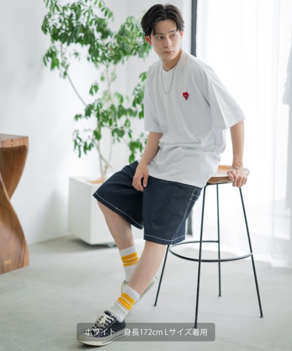 SIDEWAYSTANCE】刺繍ハート半袖Tシャツ