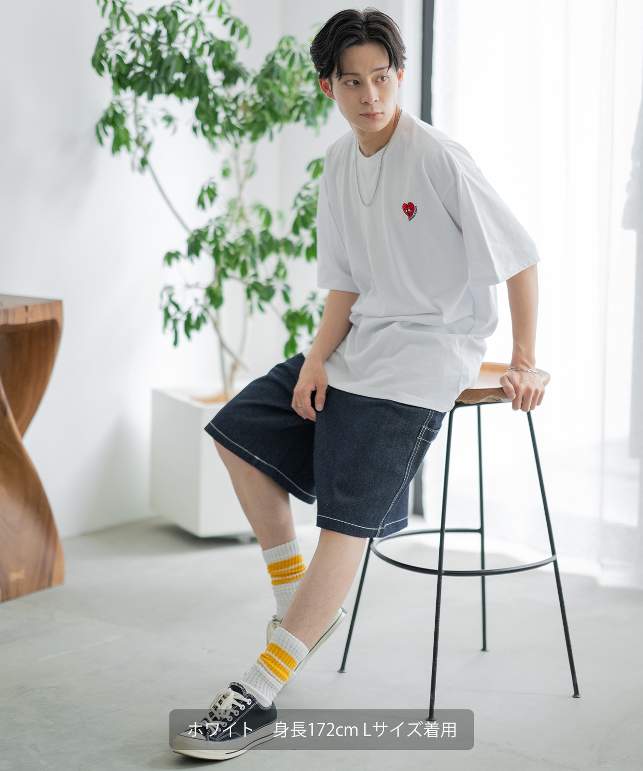 SIDEWAYSTANCE】刺繍ハート半袖Tシャツ