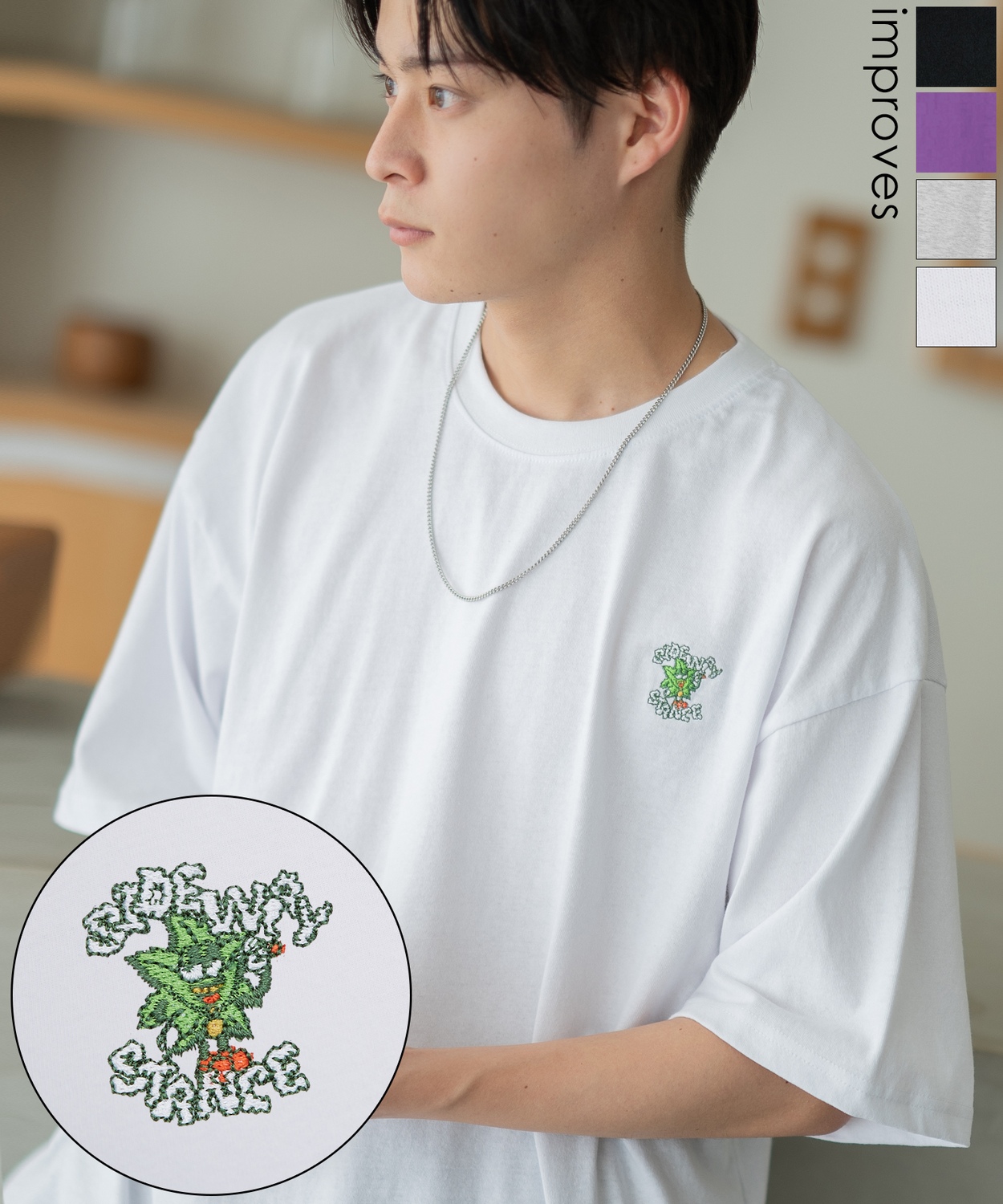 ArguECulturE ストリート 金属感ロゴ 肩ボタン 半袖Tシャツ SIDEWAYSTANCE】刺繍ファイヤーダイス半袖Tシャツ