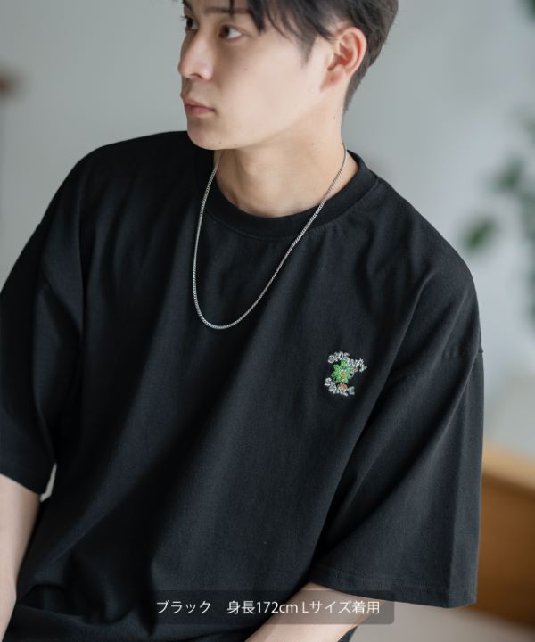 SIDEWAYSTANCE】刺繍リーフ半袖Tシャツ