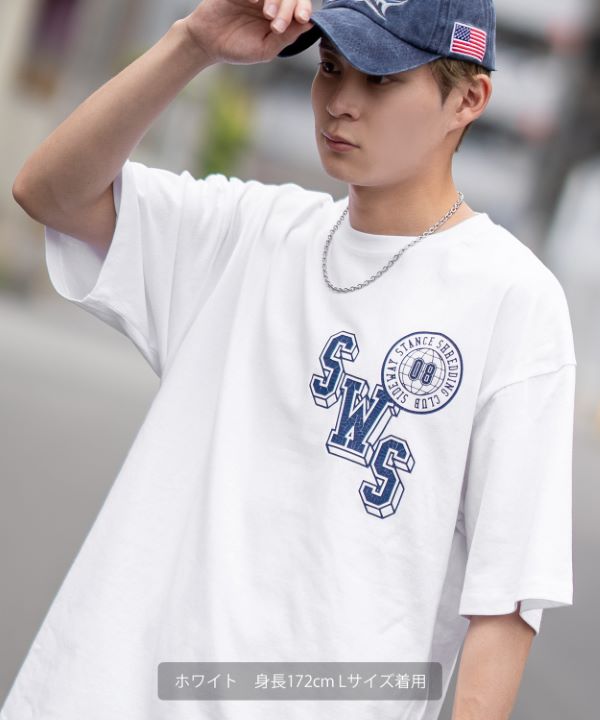 SIDEWAYSTANCE】クラックカレッジロゴ半袖Tシャツ