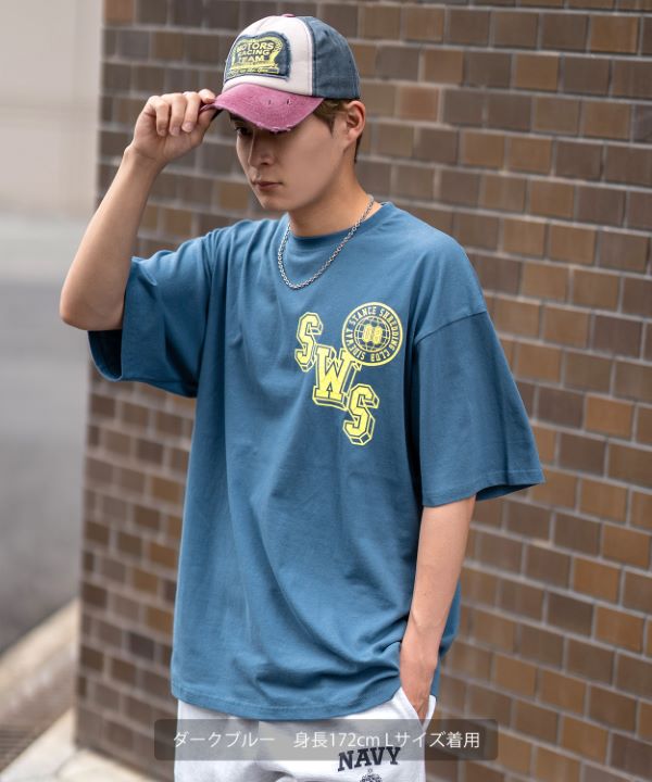 SIDEWAYSTANCE】クラックカレッジロゴ半袖Tシャツ