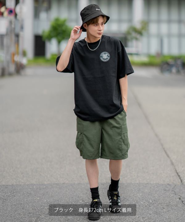 ArguECulturE ストリート 金属感ロゴ ボタン 切替 半袖Tシャツ セール】【SIDEWAY STANCE】ピグメント加工 プリント 半袖T