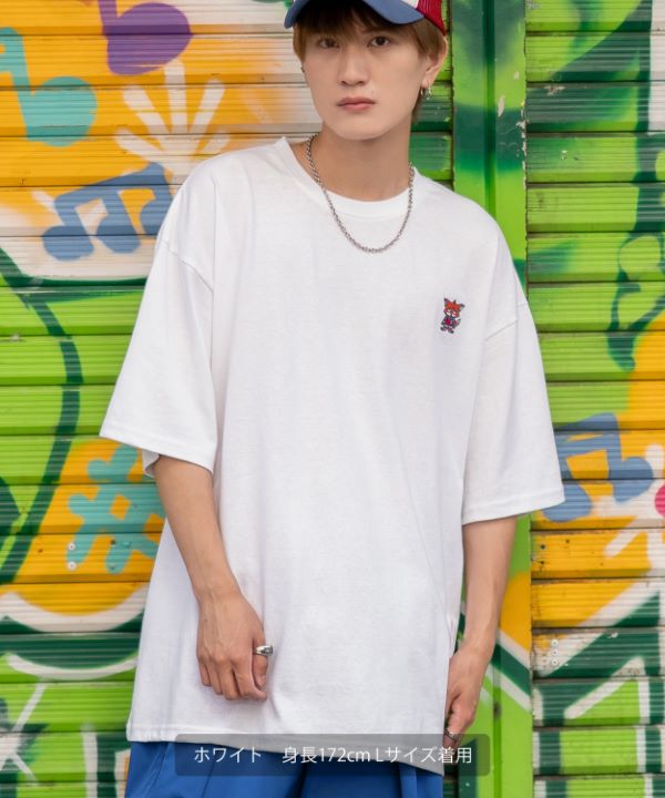 SIDEWAYSTANCE】刺繍ダウナーフォックス半袖Tシャツ