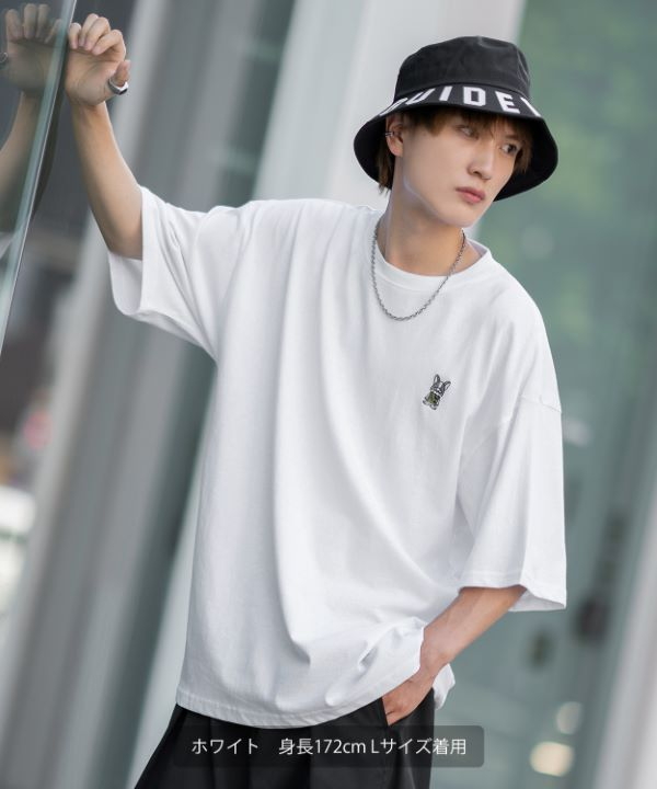 SIDEWAYSTANCE】刺繍ダウナーブルドッグ半袖Tシャツ