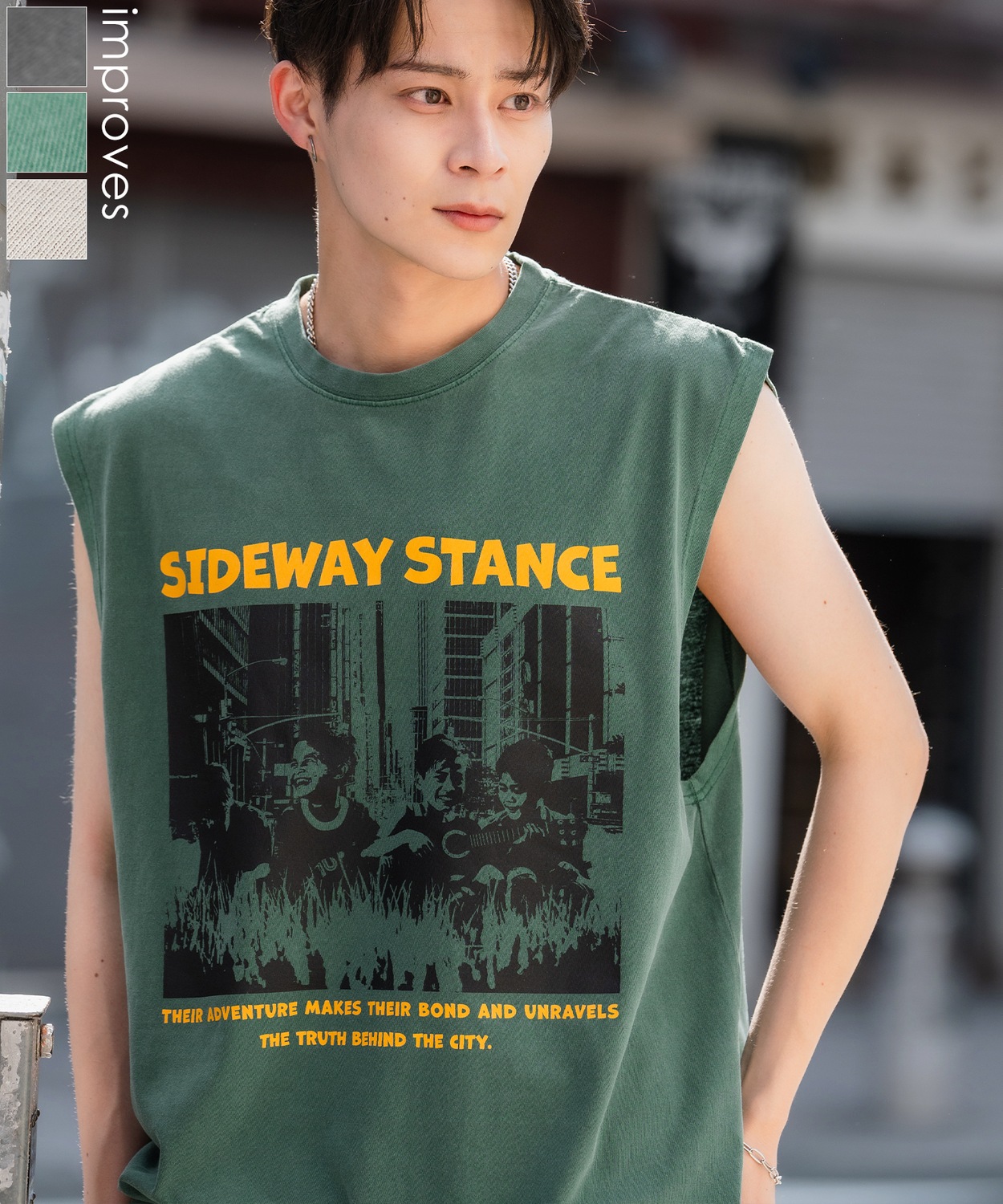 SIDEWAYSTANCE】チルドレンバンドピグメントノースリーブTシャツ