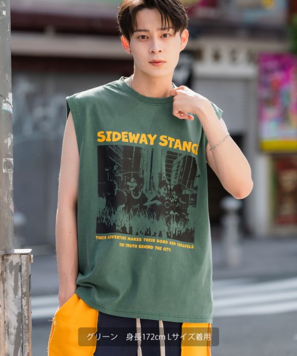 SIDEWAYSTANCE】チルドレンバンドピグメントノースリーブTシャツ
