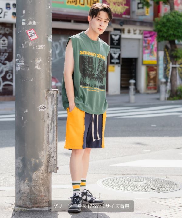 SIDEWAYSTANCE】チルドレンバンドピグメントノースリーブTシャツ