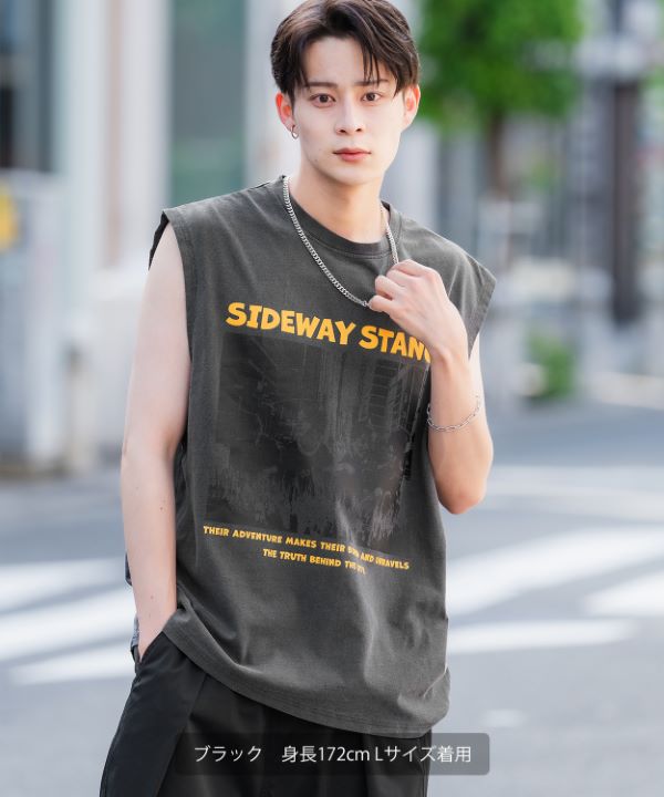 SIDEWAYSTANCE】チルドレンバンドピグメントノースリーブTシャツ