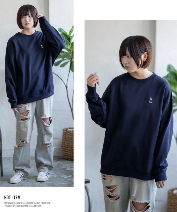 SIDEWAYSTANCE】刺しゅうワンポイント裏毛トレーナー