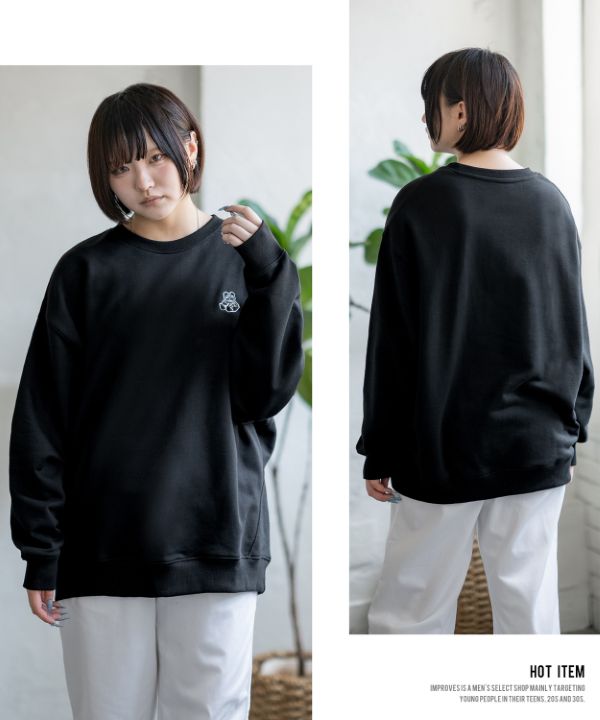 SIDEWAYSTANCE】刺しゅうワンポイント裏毛トレーナー