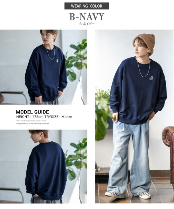 SIDEWAYSTANCE】刺しゅうワンポイント裏毛トレーナー