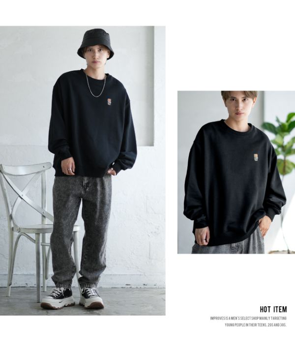 SIDEWAYSTANCE】刺しゅうワンポイント裏毛トレーナー