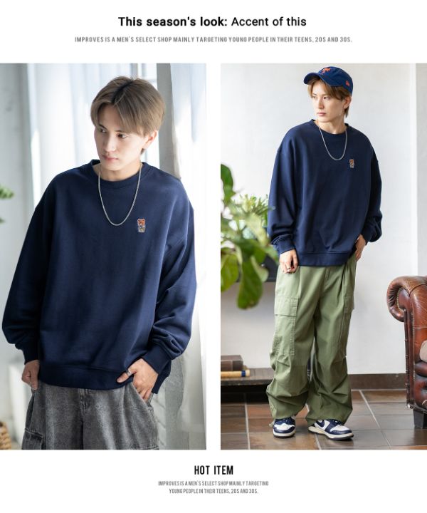 SIDEWAYSTANCE】刺しゅうワンポイント裏毛トレーナー