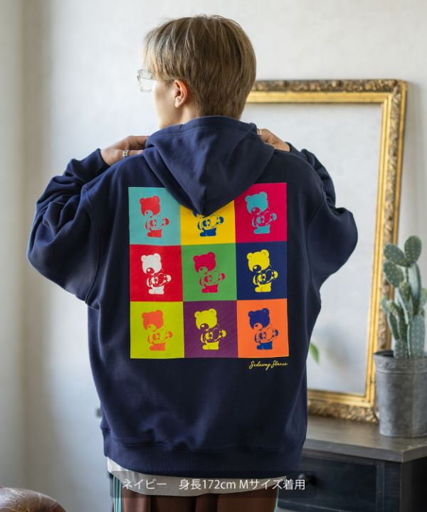 SIDEWAYSTANCE】カラフルスケボーダウナーベア裏毛プルパーカー