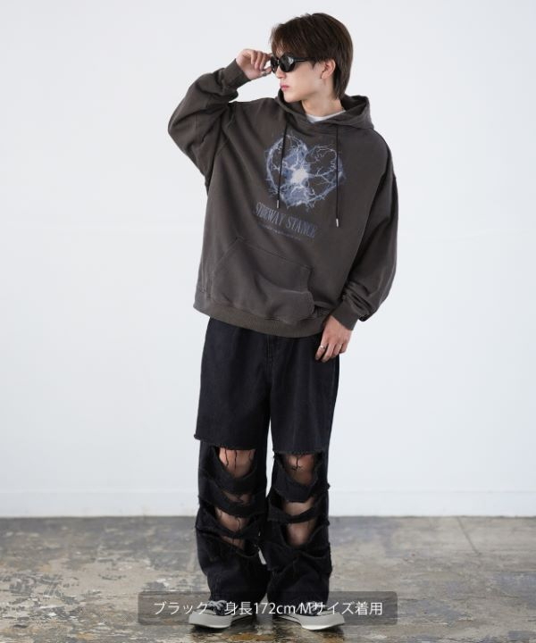 SIDEWAYSTANCE】サンダーハートピグメント裏毛プルパーカー