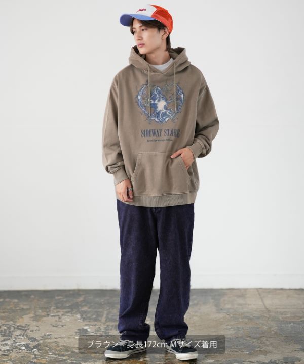 SIDEWAYSTANCE】サンダーハートピグメント裏毛プルパーカー