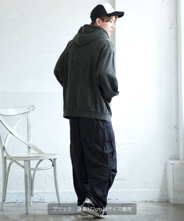sullen 切替デザインパーカー and a SIDEWAYSTANCE】貼り付けブラックレターロゴピグメント裏毛