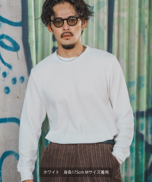 SIDEWAYSTANCE】ワッフルC/N長袖Tシャツ