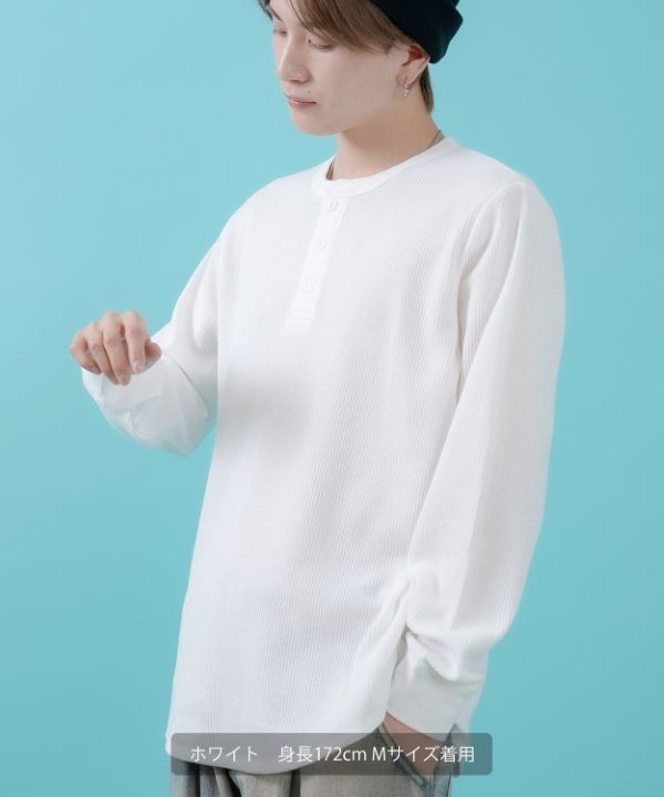 SIDEWAYSTANCE】ワッフルヘンリーネック長袖Tシャツ