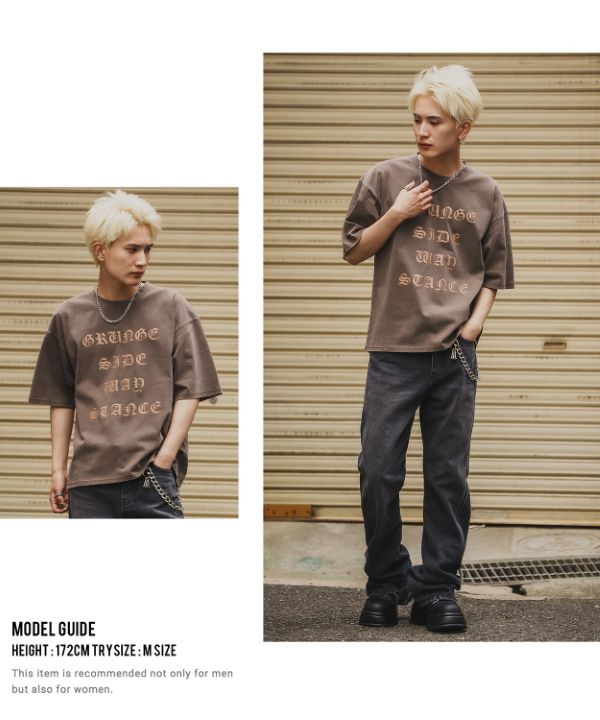 SIDEWAYSTANCE】ブラックレターロゴ半袖グランジTシャツ