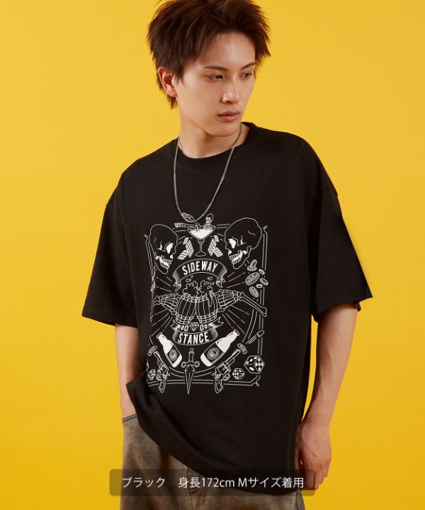 GLOGANG Tシャツ 栄光のスカルTシャツ ブラック 関税込 SIDEWAYSTANCE】ドランクスカル半袖Tシャツ