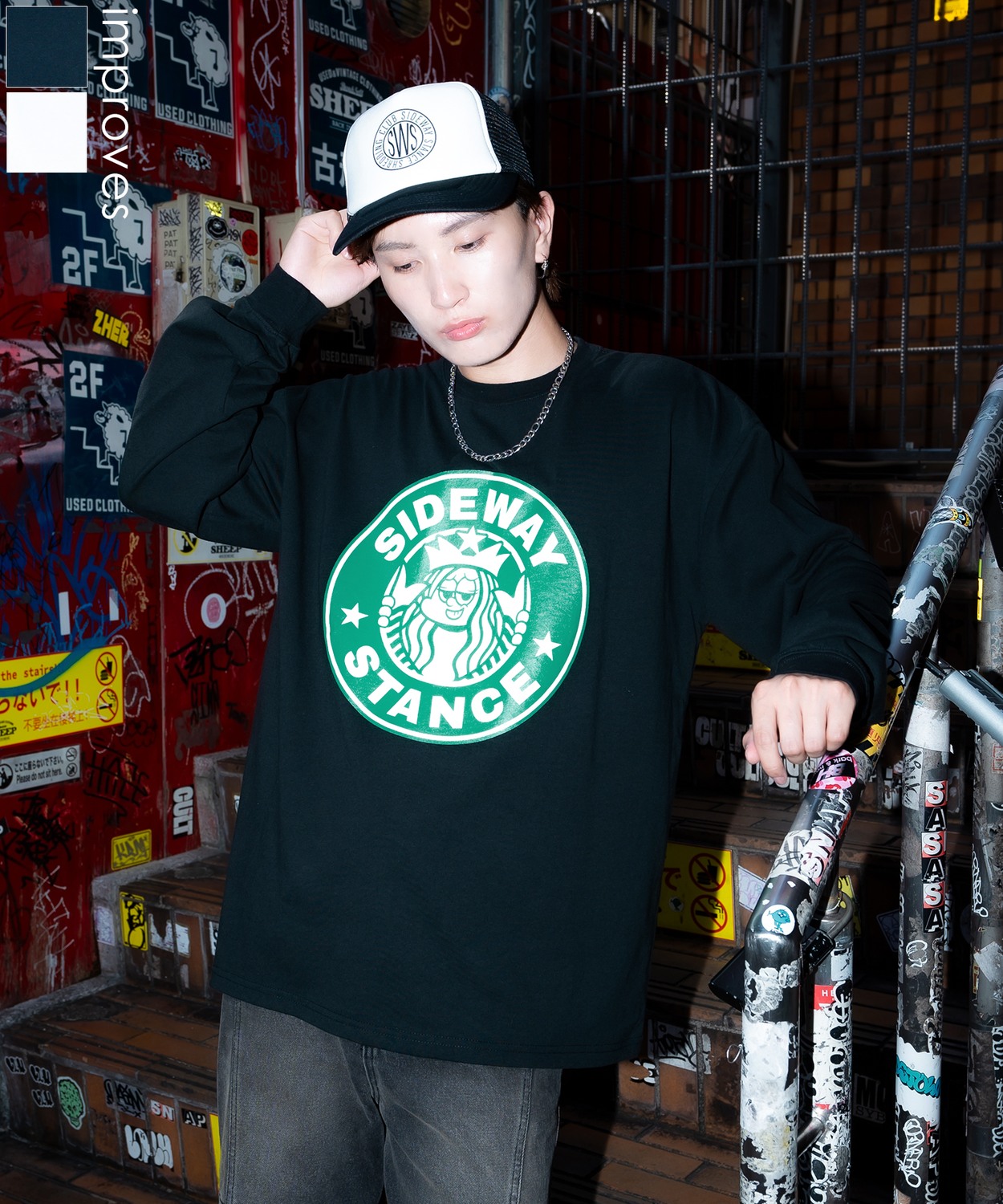 SIDEWAYSTANCE】サークルラベル長袖Tシャツ