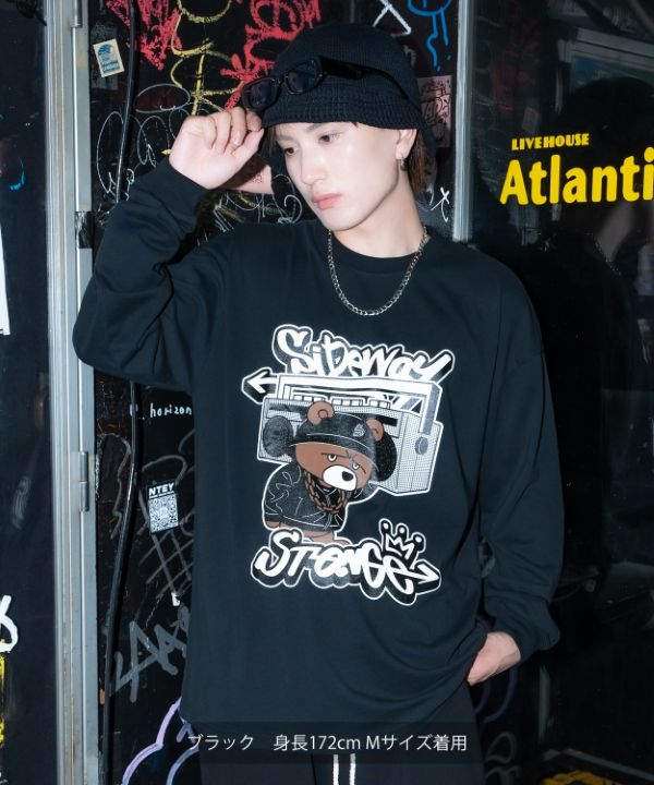 SIDEWAYSTANCE】オーディオダウナーベア長袖Tシャツ