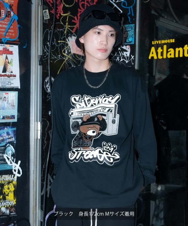 SIDEWAYSTANCE】オーディオダウナーベア長袖Tシャツ