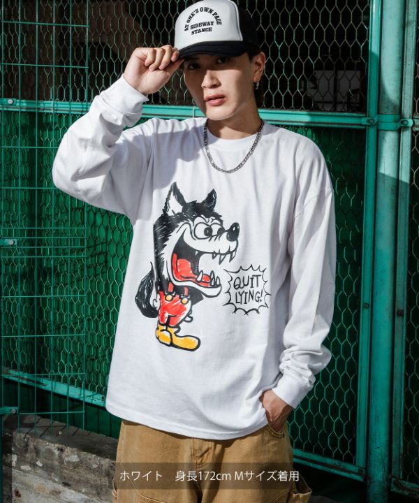SIDEWAYSTANCE】クレヨンウルフ長袖Tシャツ