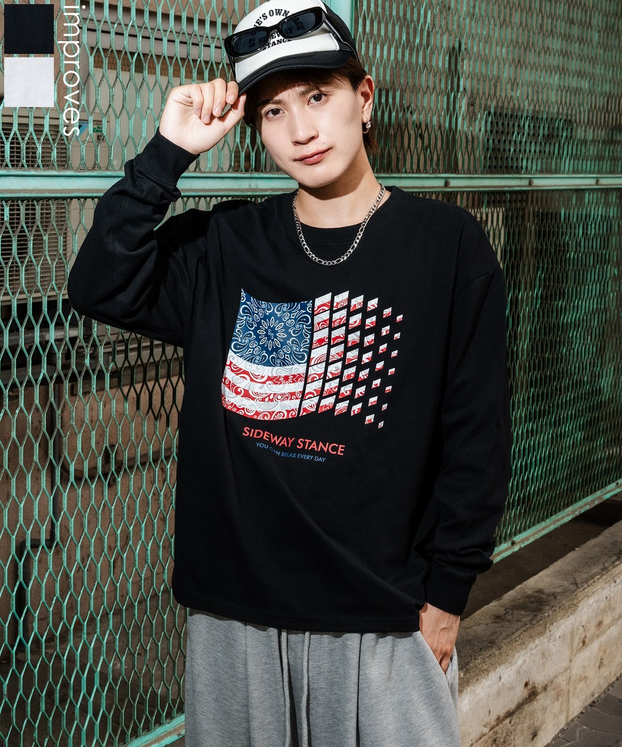 SIDEWAYSTANCE】バンダナ星条旗長袖Tシャツ