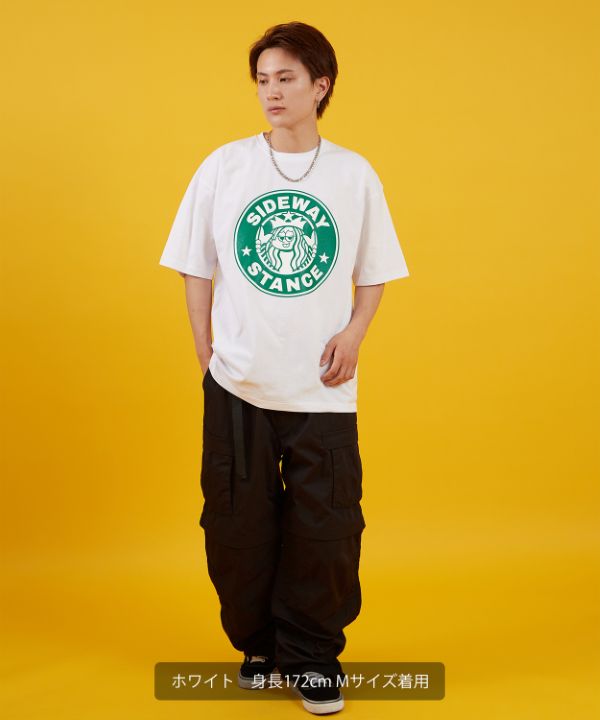 ArgueCultureスタンドＴシャツ切替中華風ロゴ肩パットジッパー SIDEWAYSTANCE】サークルラベル半袖Tシャツ